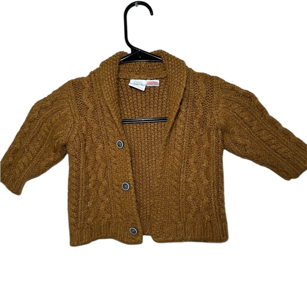 Zara Brown Cable Knit Shawl Collar Coat